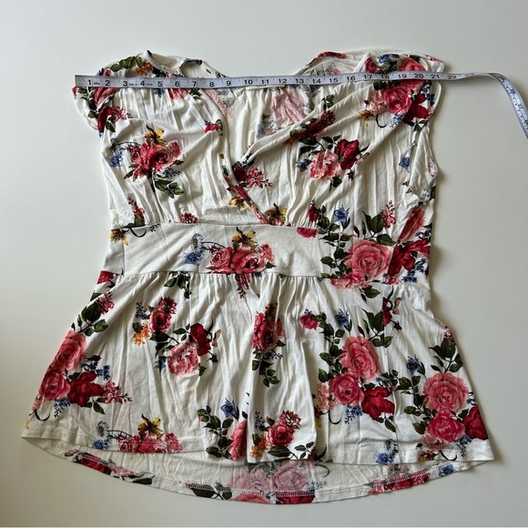 Pink and White Floral Blouse with Ruffle Details Plus Size - Picture 7 of 9